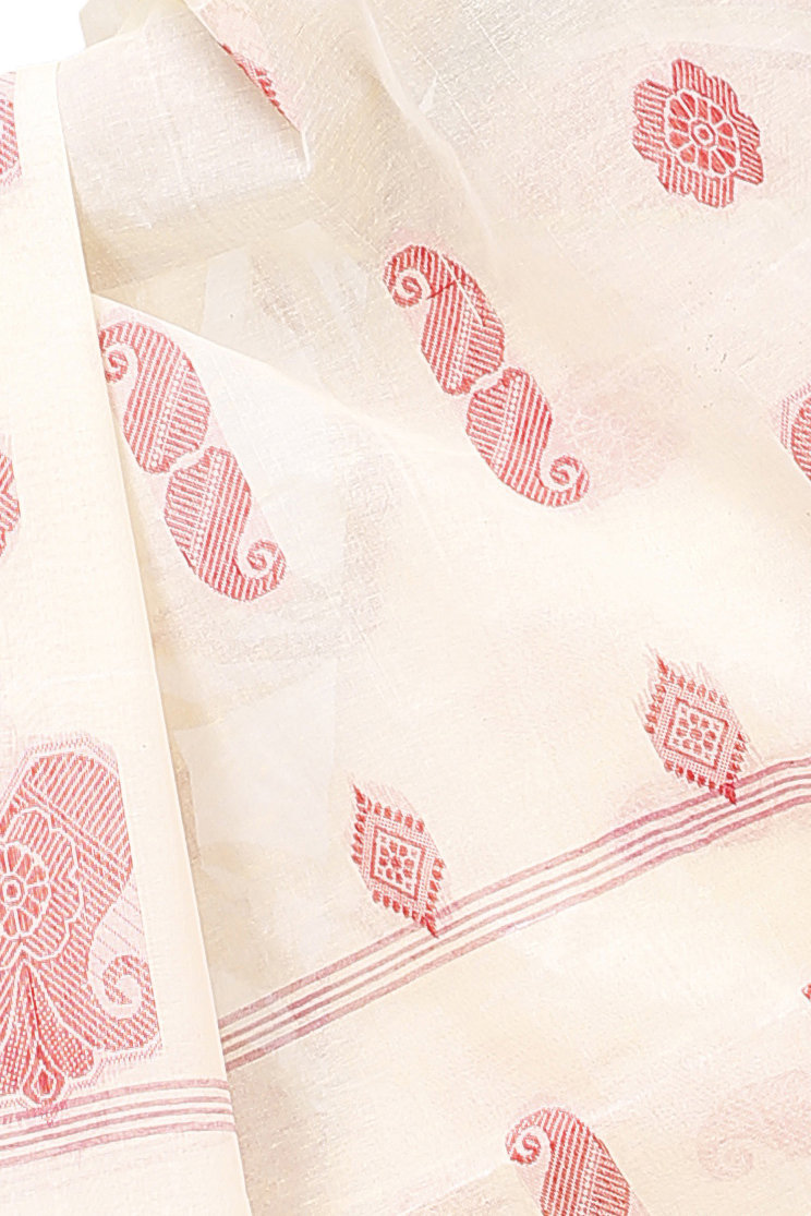 White Red Pure Cotton Gargi Tant Saree (914)